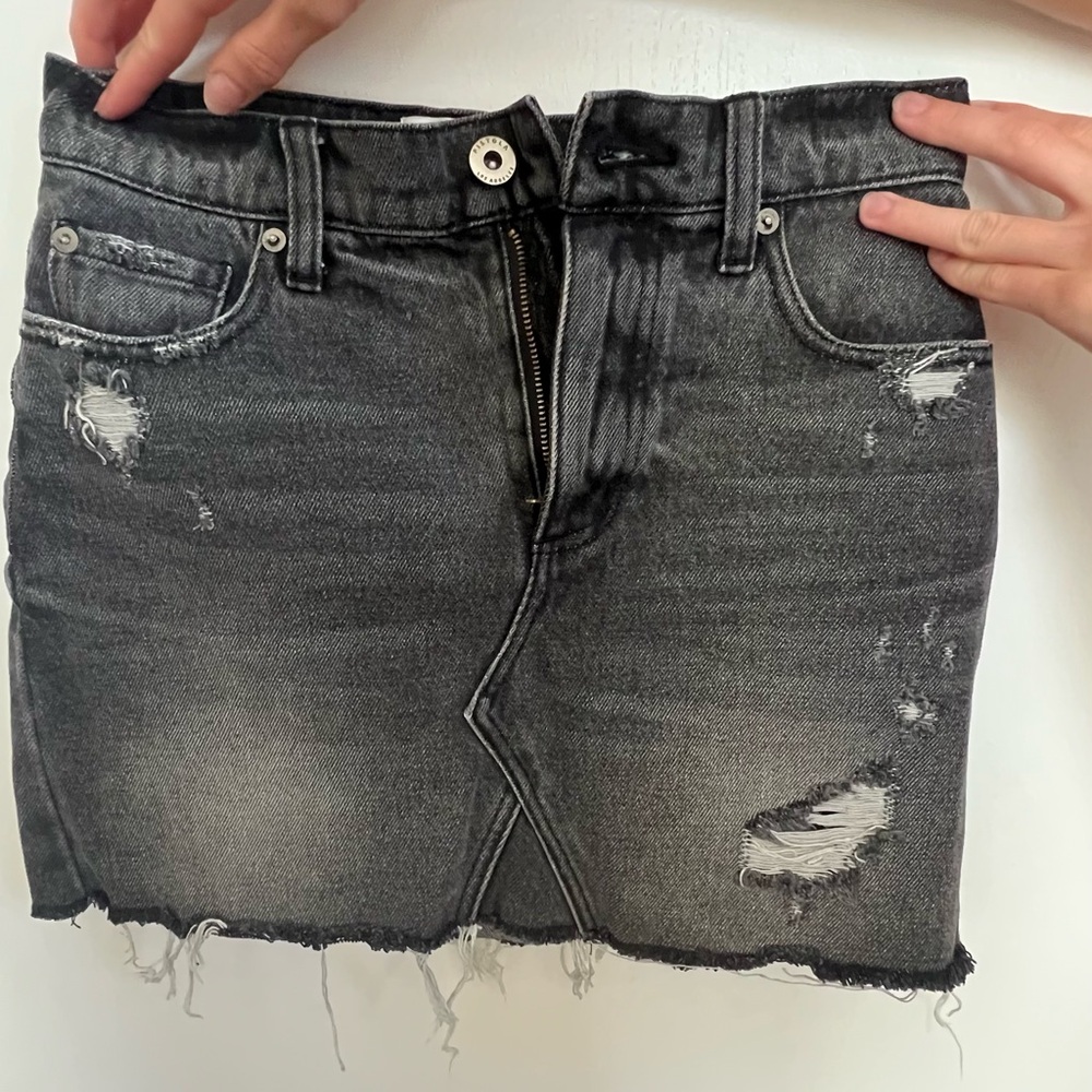 Pistola black distressed mini jean skirt with raw hem